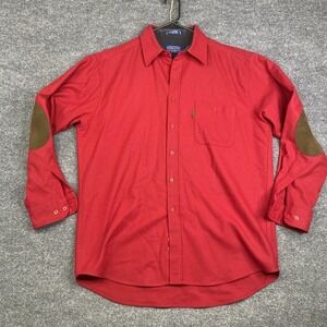 Pendleton Trail Shirt Mens Large Long Sleeve Red Wool Button Up Elbow Patches